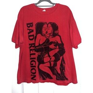 Vintage Bad Religion Kissing Nuns T-Shirt Red Anvil Tag Size XL Punk Rock Rare